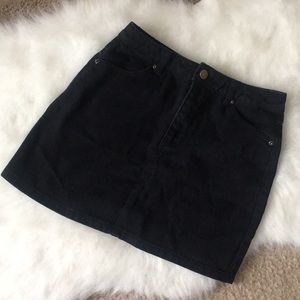 Black denim mini skirt